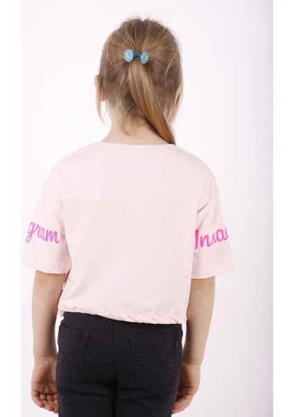 Kız Çocuk Instagram Baskılı Crop T-Shirt modelleri
