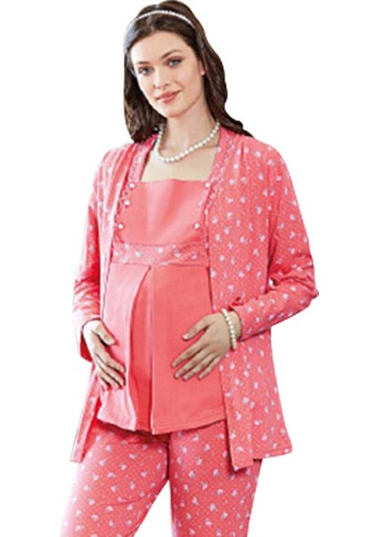 Güllü Hamile Pijama Takımı 3 ' Lü 1372 | Nar Çiçeği