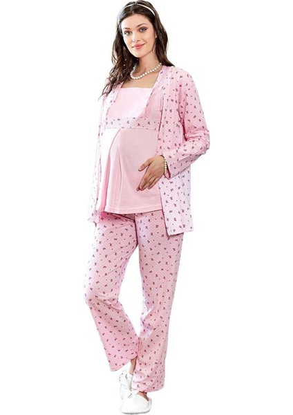 Güllü Hamile Pijama Takımı 3 ' Lü 1372 | Pembe