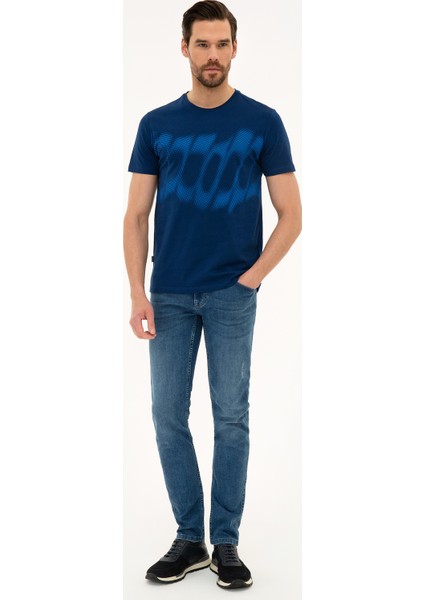 Erkek Lacivert Slim Fit Bisiklet Yaka T-Shirt 50226354-VR033 fırsatları