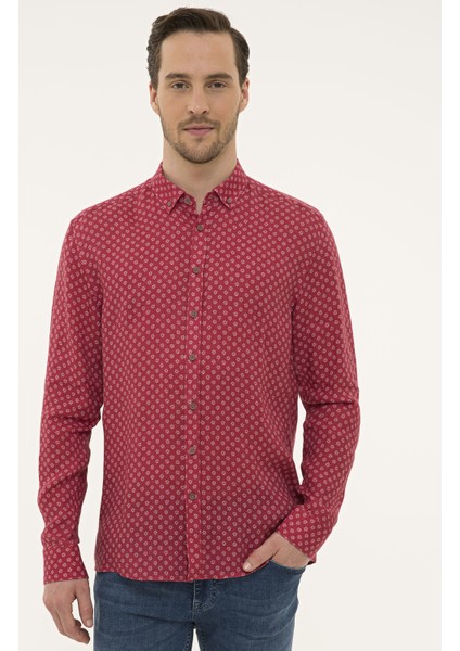 Erkek Bordo Regular Fit Uzun Kollu Gömlek 50200507-VR014