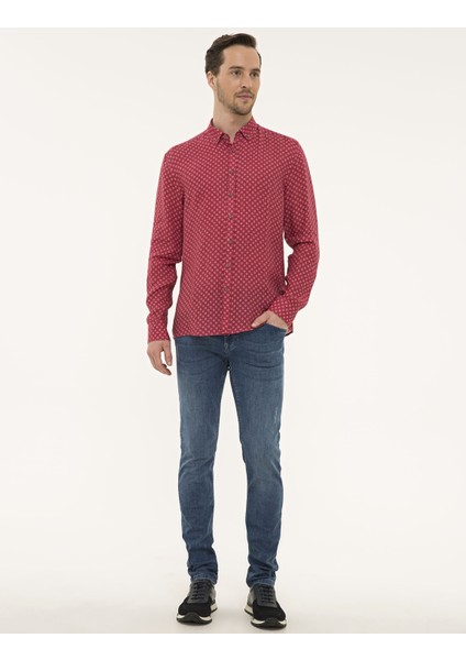 Erkek Bordo Regular Fit Uzun Kollu Gömlek 50200507-VR014