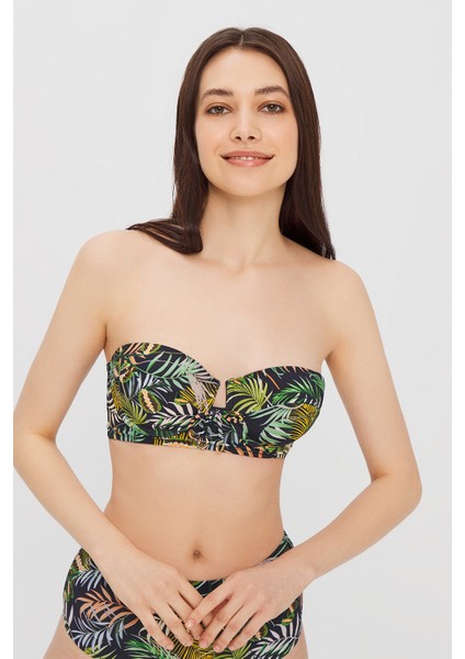 Çok Renkli Blossom Strapless Half Band Bikini Üstü