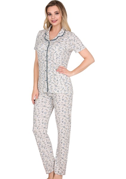 Kadın Pijama Takımı Kısa Kollu Düğmeli - PJ3005