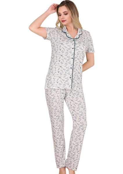 Kadın Pijama Takımı Kısa Kollu Düğmeli - PJ3005
