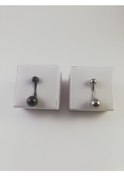 G23 Titanyum Iki Adetlik Gümüş Gri ve Siyah Göbek Piercing Set