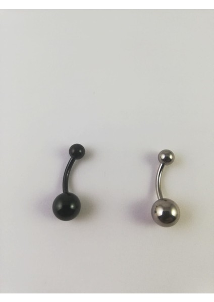 G23 Titanyum Iki Adetlik Gümüş Gri ve Siyah Göbek Piercing Set