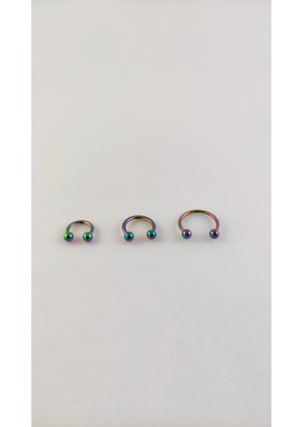 316L Cerrahi Çelik Üçlü Set 6-8-10 mm Top Uçlu Rainbow Septum Piercing