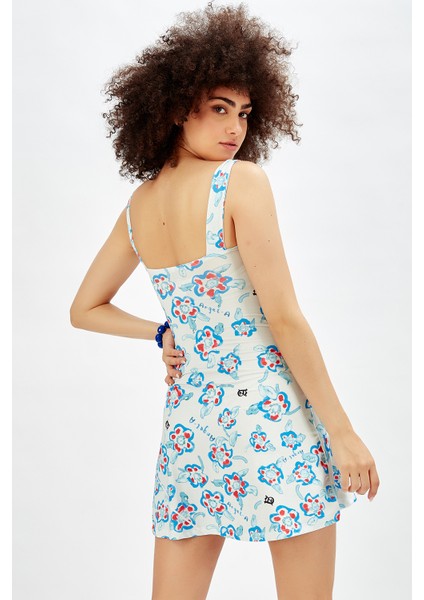 Saks Askılı Önden Bağlamalı Elbise