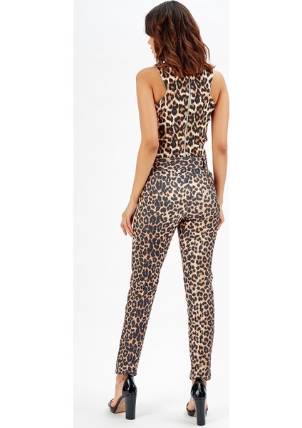 Leopar Desenli Kemerli Leopar Dar Paça Pantolon_Pnt32734