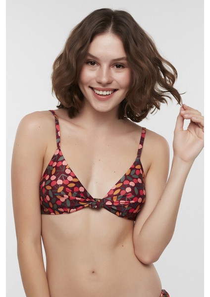 Çok Renkli Cherry Üçgen Knot Bikini Üstü