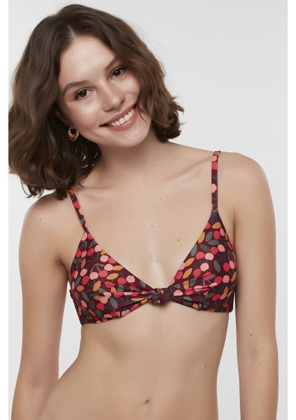 Çok Renkli Cherry Üçgen Knot Bikini Üstü fiyatları