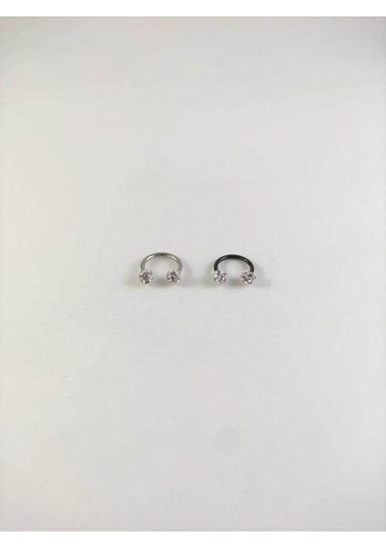 316L Cerrahi Çelik Iki Adetlik 8 mm Shambala Taşlı Septum Piercing Set