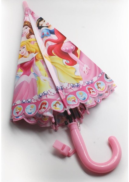 Disney Prensesler Temalı Pembe Saplı Düdüklü Çocuk Şemsiye modelleri