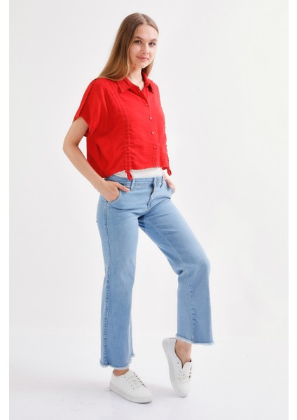 Kadın Bol Paça Ultra Likra Jean Pantolon Premium - Açık Mavi