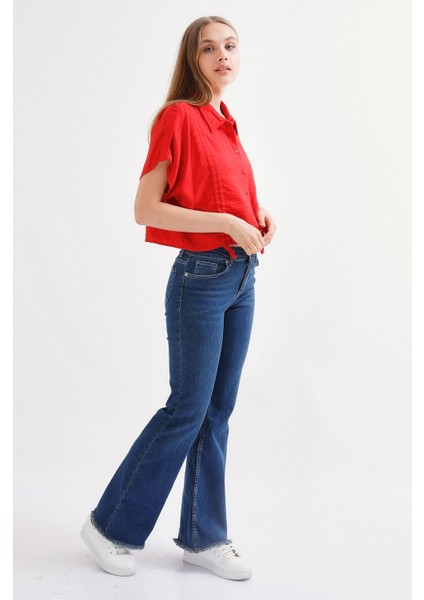 Kadın İspanyol Ultra Likra Jean Pantolon Premium - Koyu Mavi