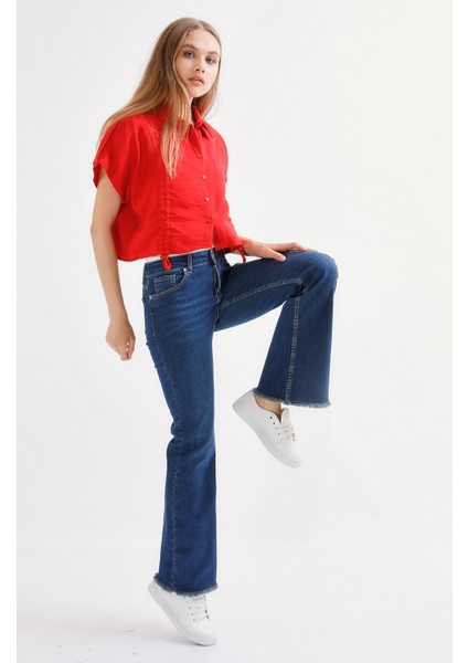 Kadın İspanyol Ultra Likra Jean Pantolon Premium - Koyu Mavi
