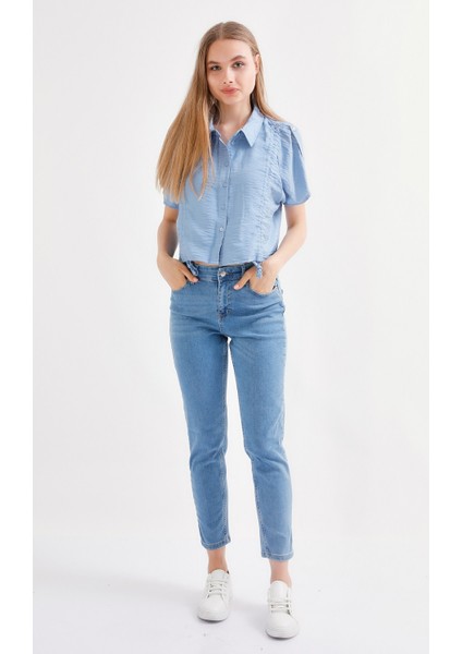 Kadın Mom Ultra Likra Jean Pantolon Wth Gold - Açık Mavi modelleri
