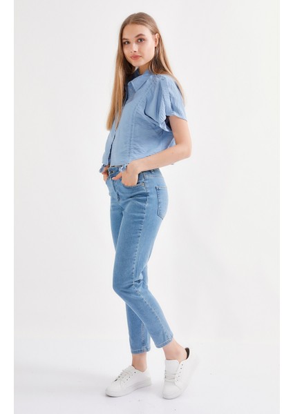 Kadın Mom Ultra Likra Jean Pantolon Wth Gold - Açık Mavi fırsatları