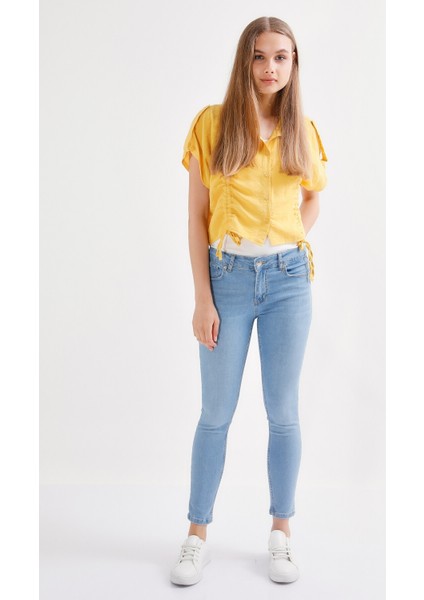 Kadın Skinny Ultra Likra Jean Pantolon Wth Gold - Açık Mavi