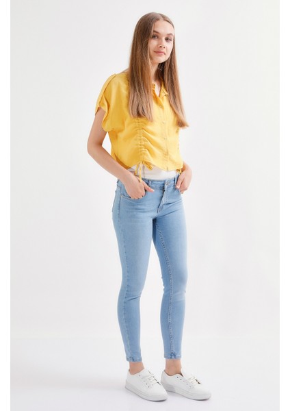Kadın Skinny Ultra Likra Jean Pantolon Wth Gold - Açık Mavi