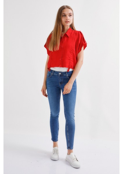 Kadın Skinny Ultra Likra Jean Pantolon Wth Gold - Koyu Mavi
