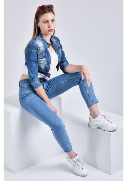 Kadın Wembley Mom Ultra Likra Jean Pantolon Wth Gold - Açık Mavi