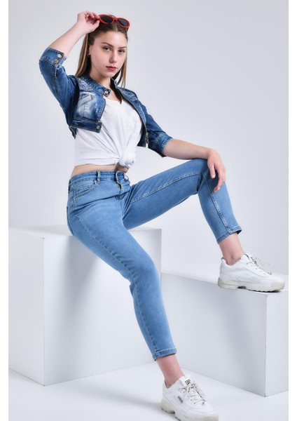 Kadın Wembley Mom Ultra Likra Jean Pantolon Wth Gold - Açık Mavi modelleri