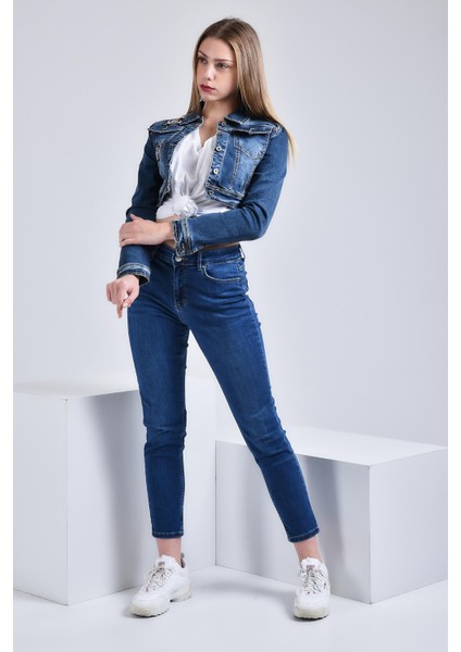 Kadın Wembley Mom Ultra Likra Jean Pantolon Wth Gold - Koyu Mavi modelleri