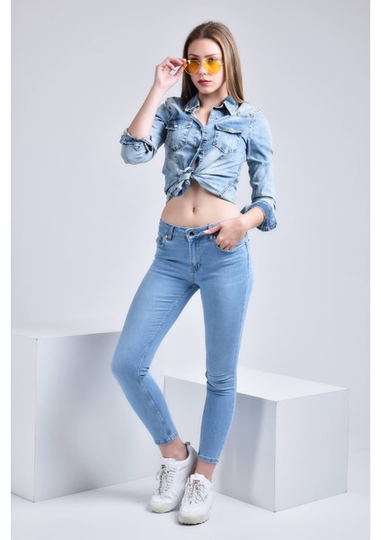Kadın Wendy Skinny Ultra Likra Jean Pantolon Wth Gold - Açık Mavi