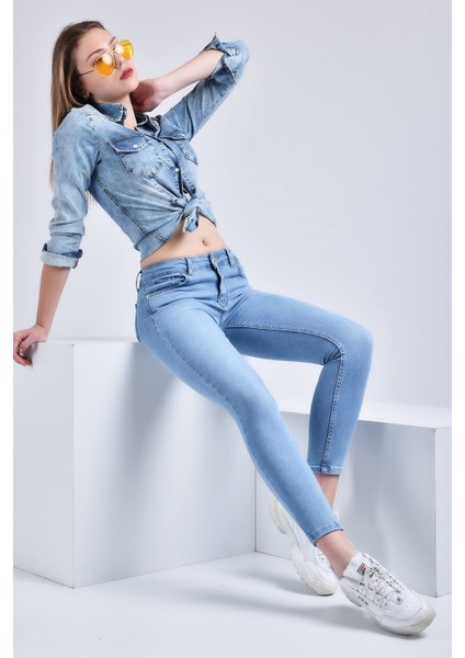 Kadın Wendy Skinny Ultra Likra Jean Pantolon Wth Gold - Açık Mavi fiyatları