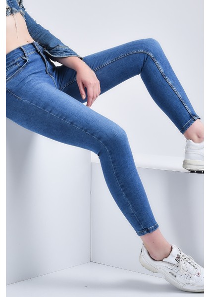 Kadın Wendy Skinny Ultra Likra Jean Pantolon Wth Gold - Koyu Mavi