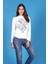 Kadın Mavi Nakışlı - Chic Kollu Beyaz T-Shirt 3