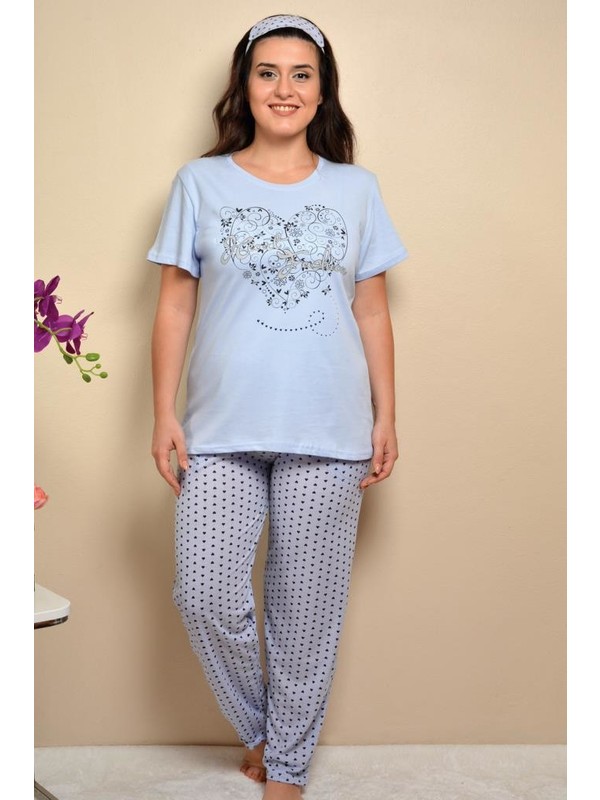 Ladymelex Kadin Mavi Kisa Kollu Buyuk Beden Pijama Takimi Fiyati