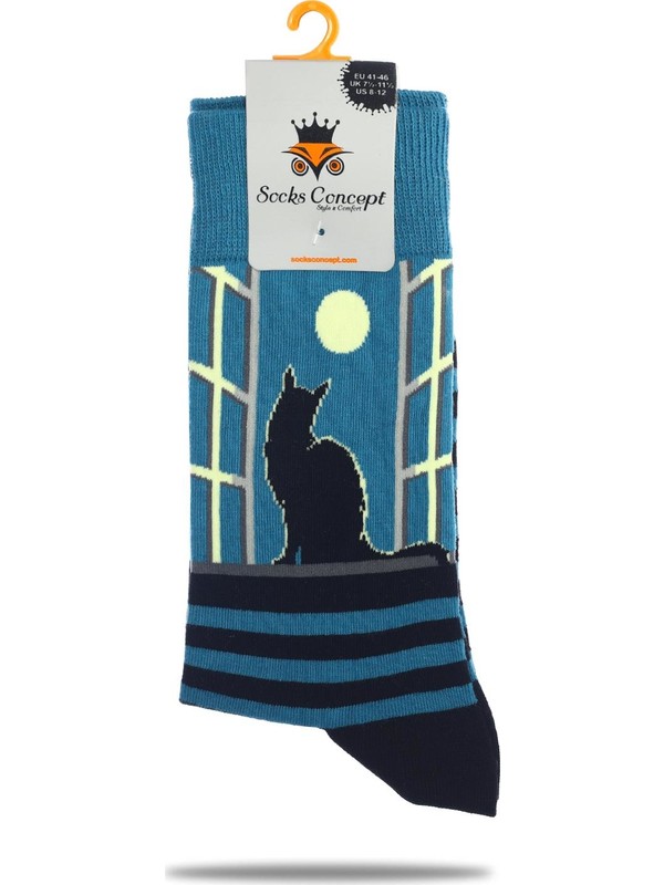 Socks Concept Pencereden Bakan Kedi Desenli Erkek Soket Çorap
