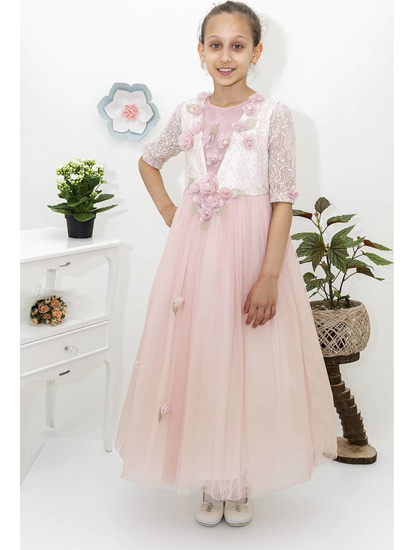 Hapşıı Kids Farizza Godeli Çiçekli Prenses Kız Çocuk Abiye Elbise