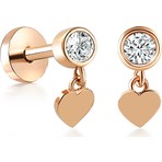 Yapar Jewellery 14 Ayar Altın Kalp Sallantılı Tek Taş Kulak Piercing