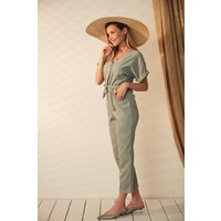 Morpi̇le Beli Kuşaklı Düğmeli Keten Tulum