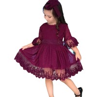 Riccotarz Mor Güpürlü Prenses Kız Çocuk Elbise