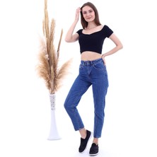 Miss Lusi 20063392 Kot Mom Frient Nervürlü Mavi Kot Pantolon Kmav