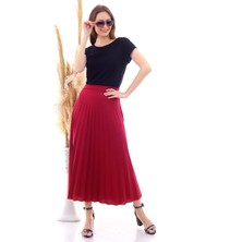 Miss Lusi 9072693 Mira Pliseli Beli Lastikli Uzun Etek Bordo