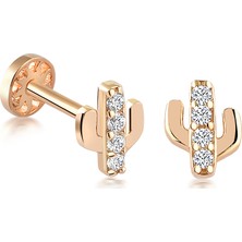 14 Ayar  Altın Taşlı Kaktüs Kulak Piercing