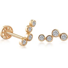 Yapar Jewellery 14 Ayar Altın Asimetrik 4 Taşlı Kulak Piercing