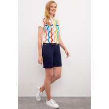U.S. Polo Assn. Kadın Lacivert Dokuma Bermuda Capri 50218470-VR033