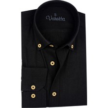 Varetta Erkek Siyah Uzun Kol Slim Fit Keten Gömlek