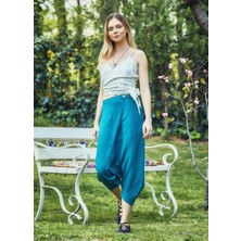 Clandestino Otantik Düğme Detaylı Şalvar Pantolon Petrol