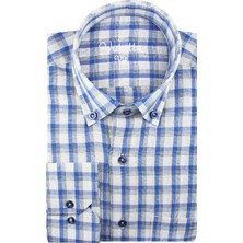 Varetta Erkek Mavi Kareli Pamuklu Yaka Düğmeli Cepli Uzun Kol Gömlek