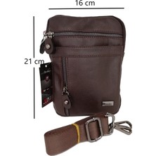 Arpelle çapraz ince kahverengi erkek çantası