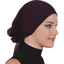 ELYSIANfidan Brokar Tüllü Mürdüm Hazır Türban Tesettür Bone