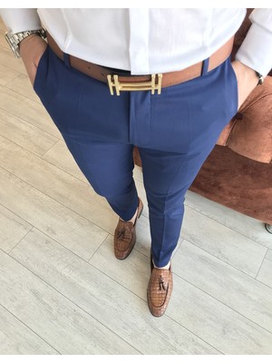 Terzi Adem Italyan Stil Slim Fit Erkek Kumaş Pantolon Açık Lacivert T4828